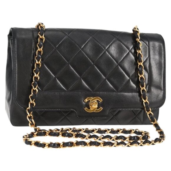 CHANEL Matelasse Chain Shoulder Bag Lamb Skin Black Gold CC Auth kk453A - Picture 1 of 16